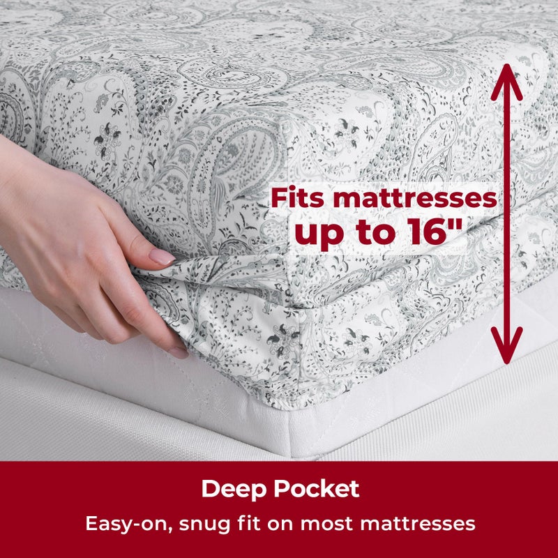 Mellanni California King Sheets Set - 4 PC Iconic Collection Bedding - Hotel Luxury, Extra Soft, Cooling Bed Sheets - Wrinkle, Fade, Stain Resistant (Cal King, Paisley Gray) - Image 5